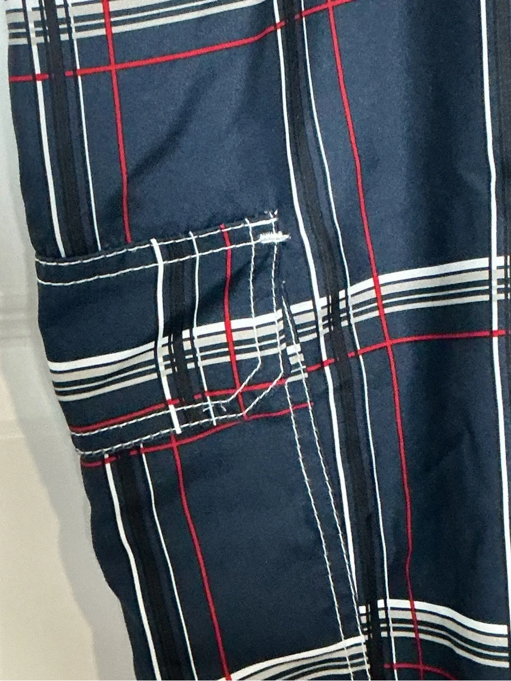 OP Dark Navy Plaid Swim Trunks with Red & White Accents 3X